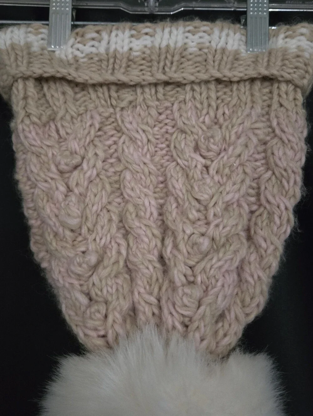Free People Knit Cable Pom Fleece Lined Beanie